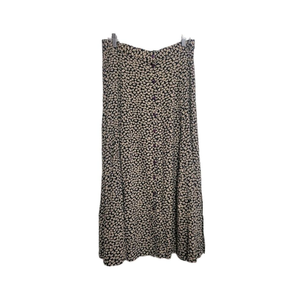 Vintage Maxi Skirt Womens XL Beige Floral Dainty Romantic Cottagecore Whimsical